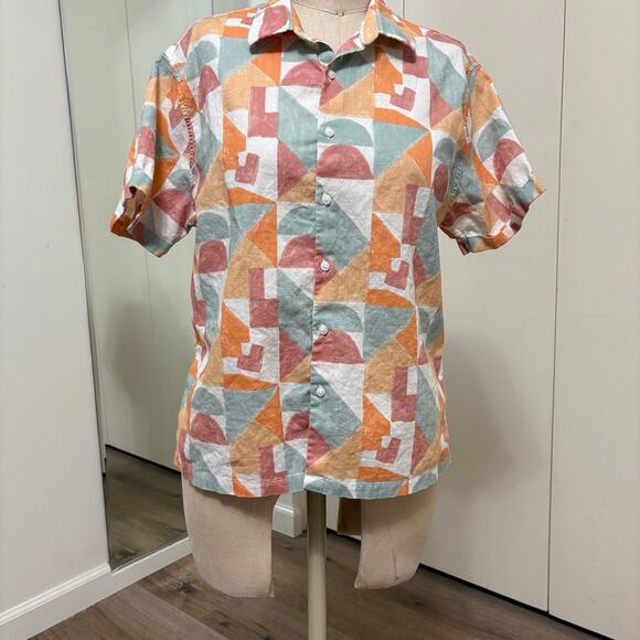 Zara Colorful Women's Short Sleeve Button Front Top Size 11-12 - Picture 1 of 5